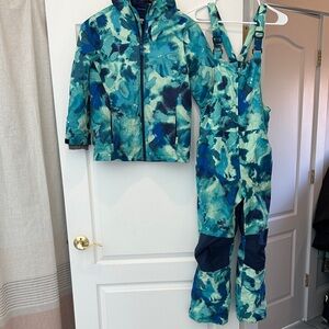 Lands' End Teal and Navy Snow Jacket and Snowpants Set